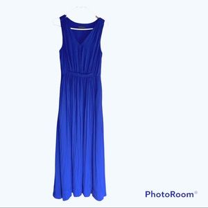 Banana Republic Jewel Blue Holiday Maxi Dress Gown Grecian 6 Side Slits Pockets